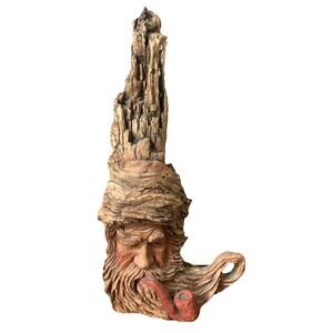 VTG ‘87 Stephen Herrero 'Old Man with Pipe Sculpture' Wood Spirit Gnome 12.5"